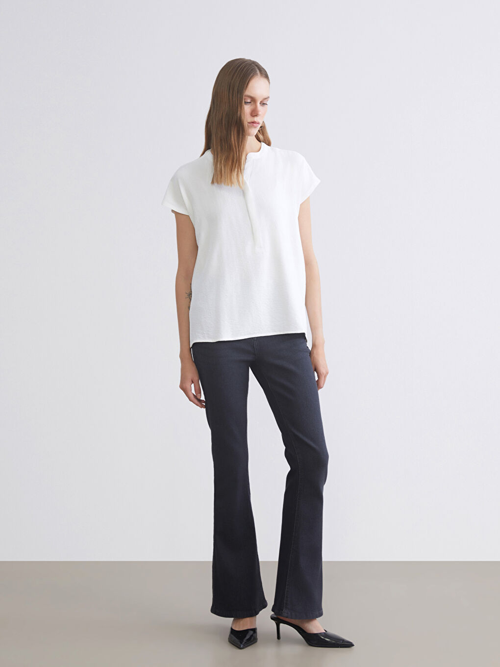 Gri Flare Kadın Jean Pantolon-1