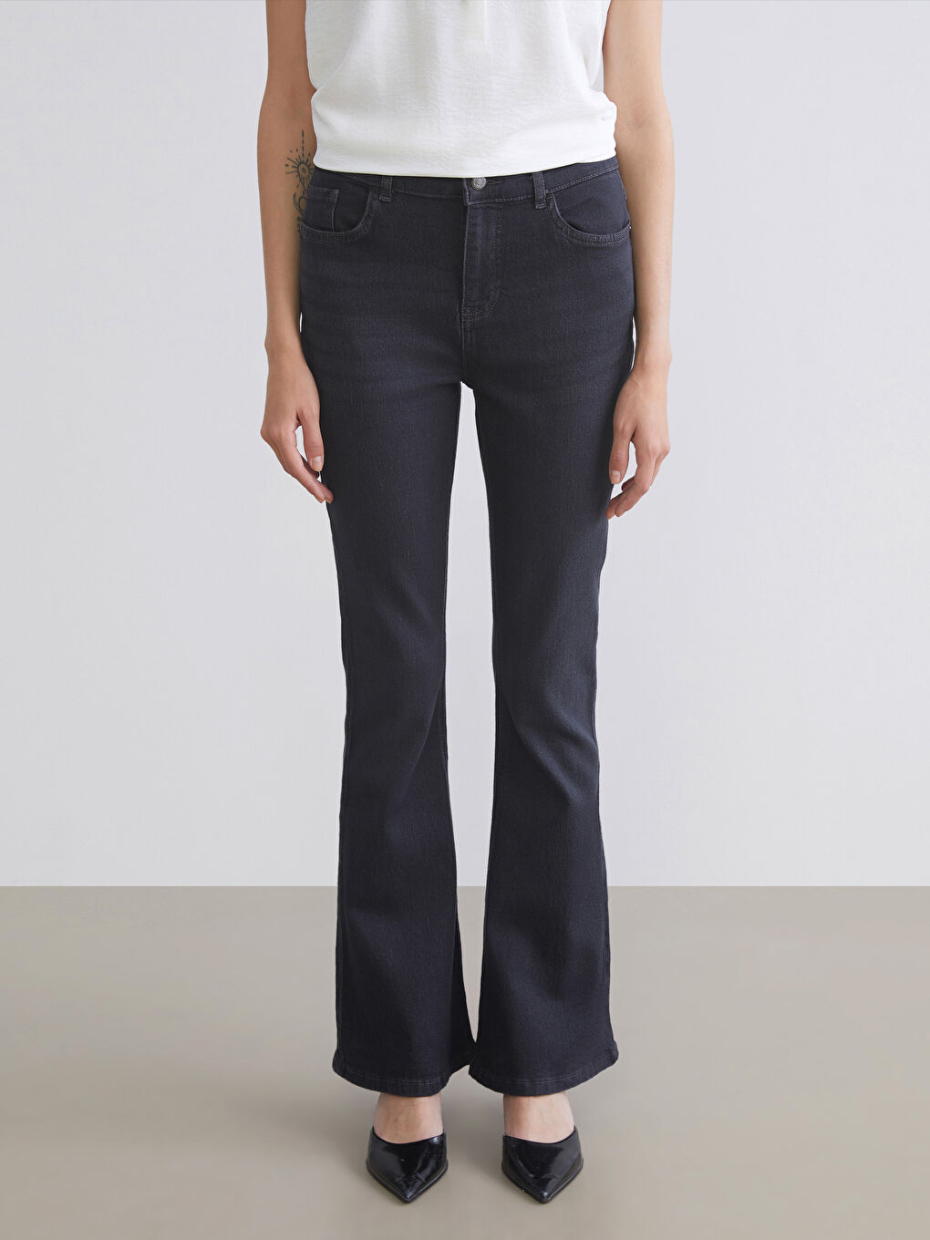 Gri Flare Kadın Jean Pantolon-2