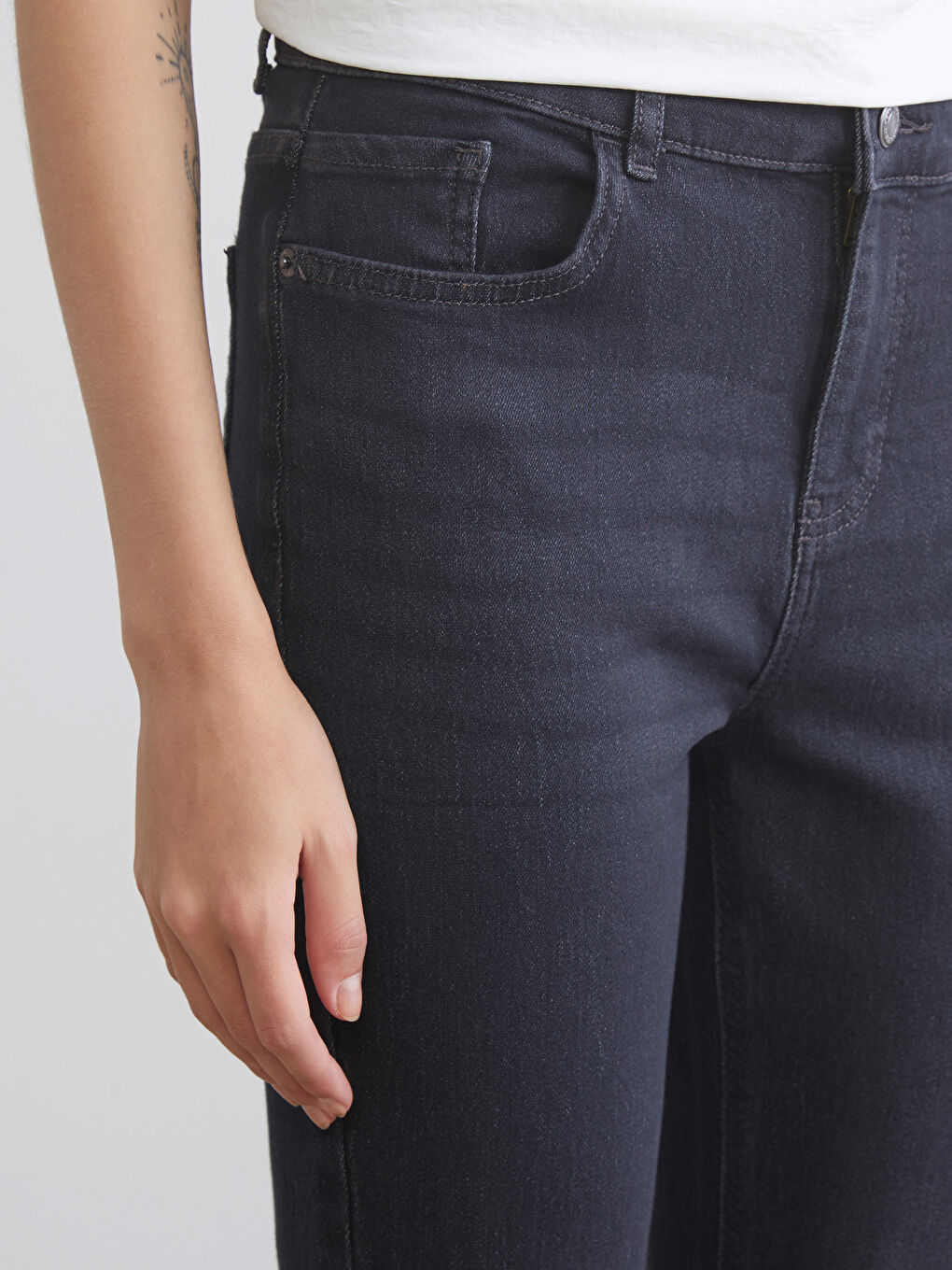 Gri Flare Kadın Jean Pantolon-4