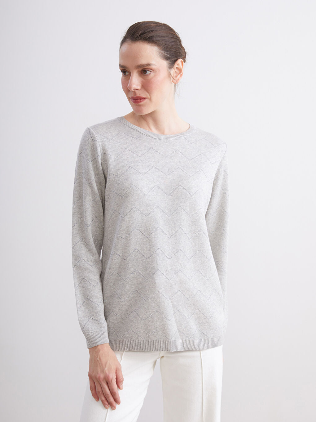 Crew Neck Striped Women's Knitwear Sweater