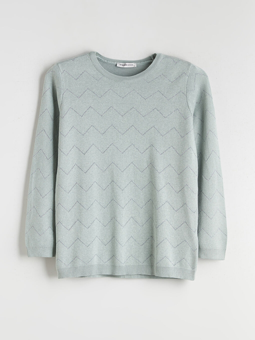 Yeşil Bisiklet Yaka Çizgili Kadın Triko Kazak-6