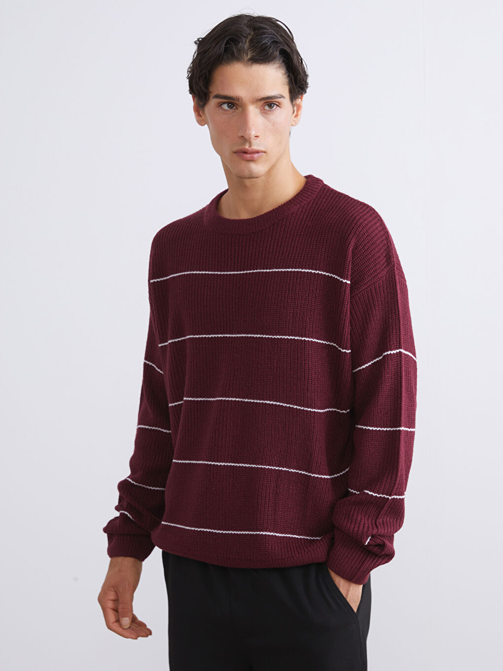 Crew Neck Striped Men's Knitwear Sweater
