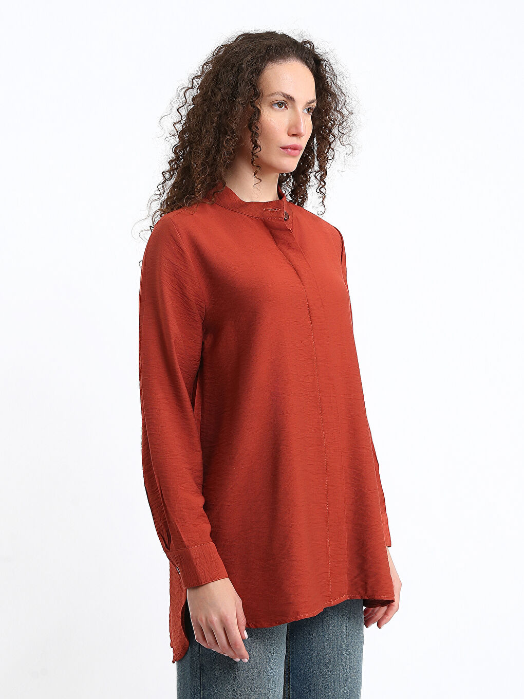 Tunique Chemise Col Mao pour Femmes-3