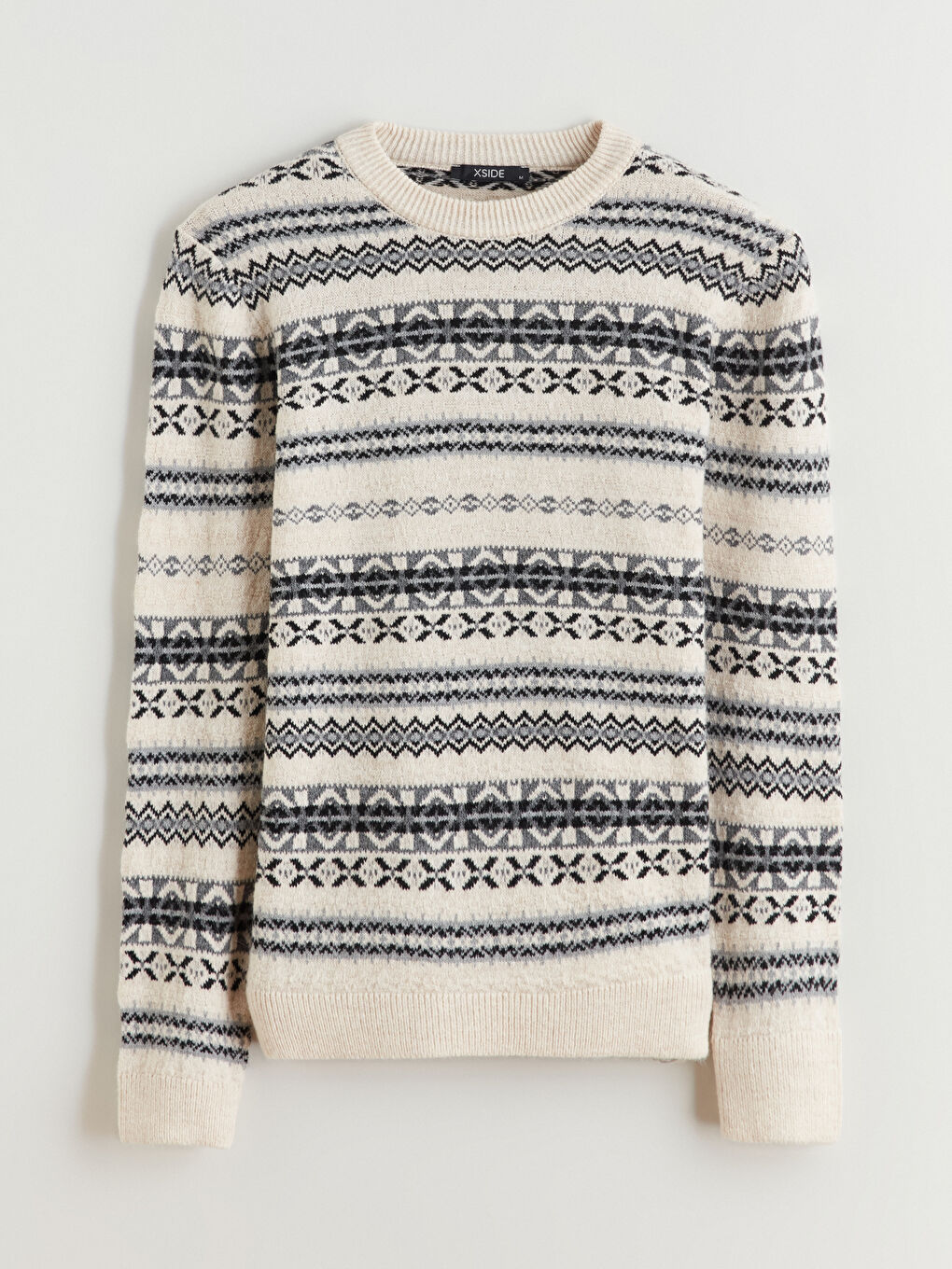 Crew Neck Long Sleeve Patterned Men's Knitwear Sweater-8