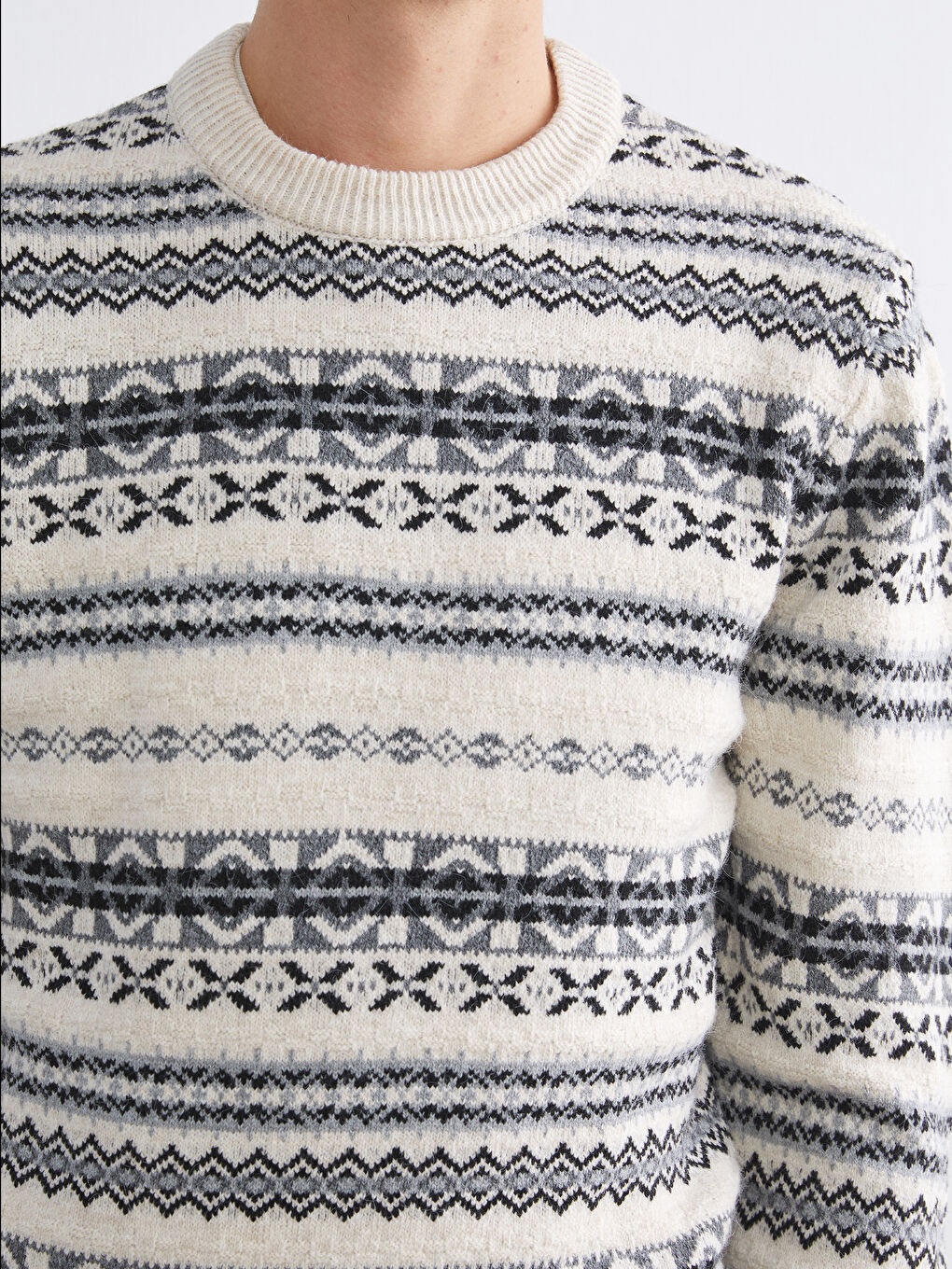 Crew Neck Long Sleeve Patterned Men's Knitwear Sweater-4