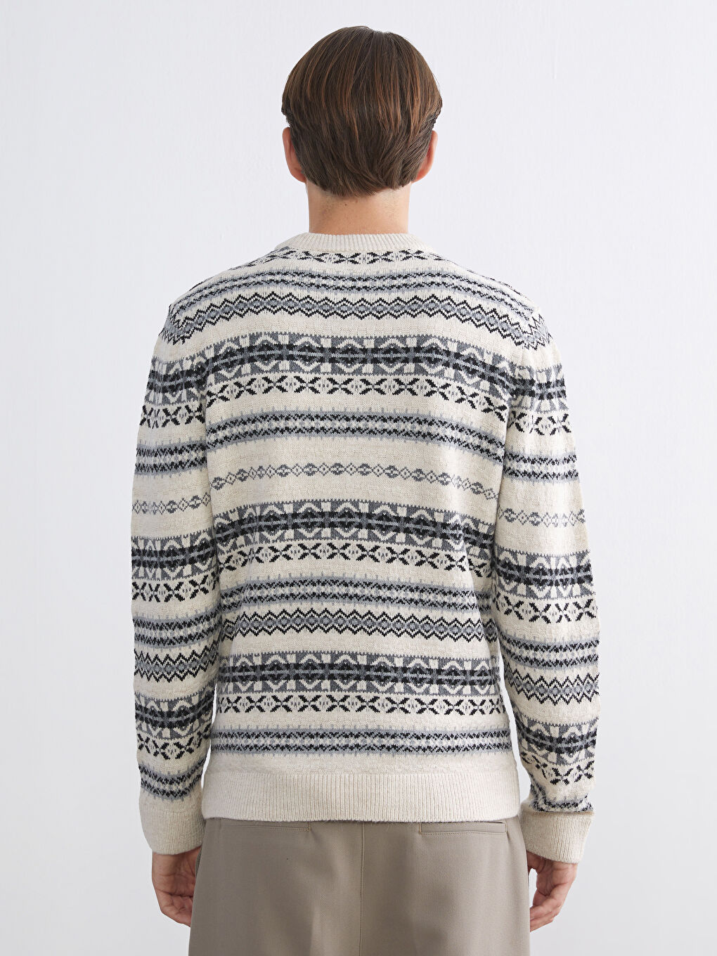 Crew Neck Long Sleeve Patterned Men's Knitwear Sweater-6