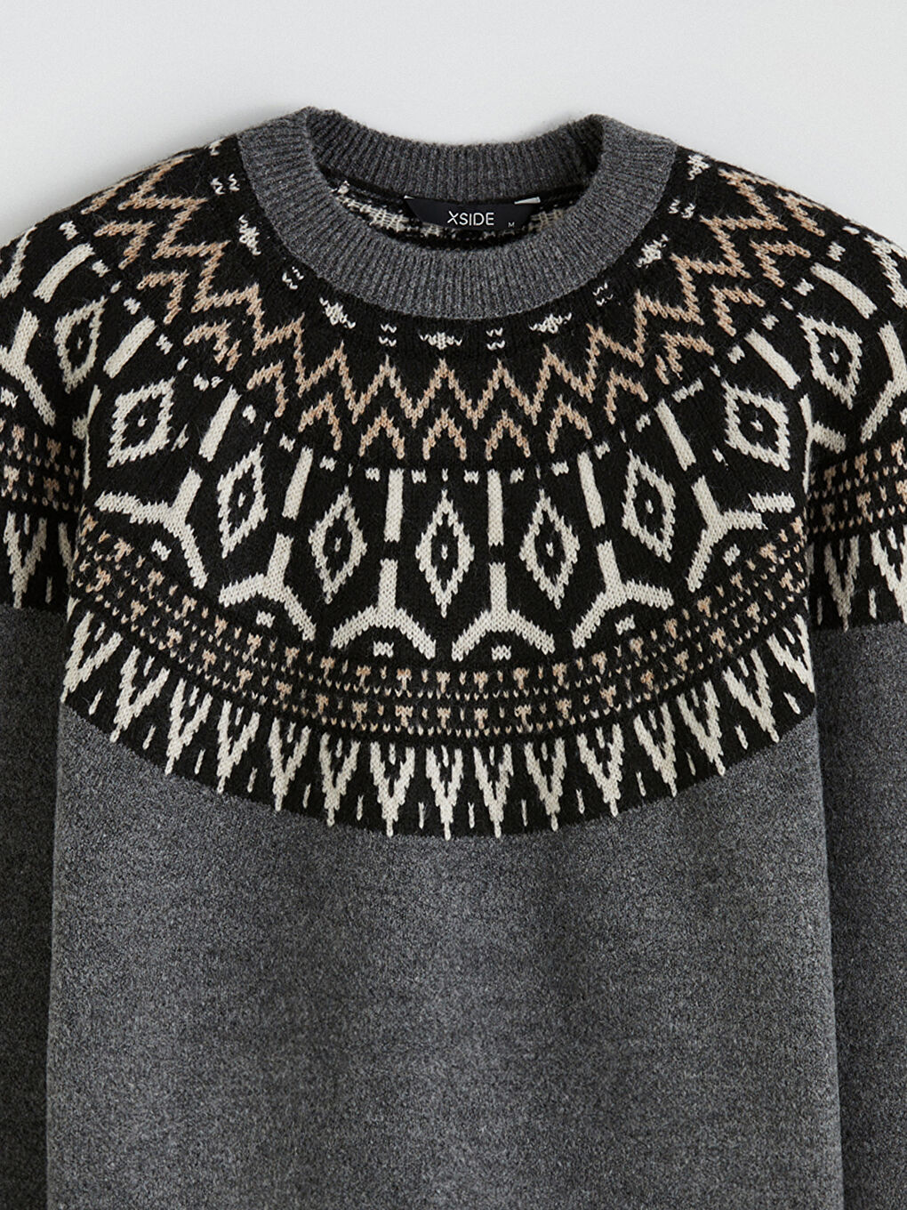 Antrasit Bisiklet Yaka Desenli Erkek Triko Kazak-5