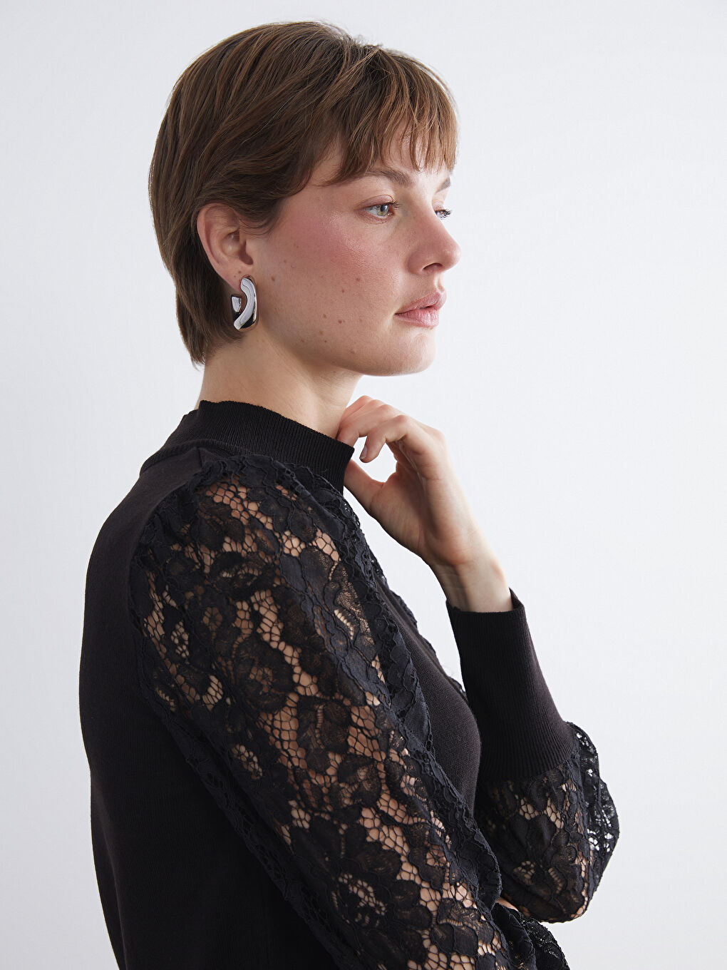 Half Turtleneck Lace Detailed Women's Knitwear Sweater