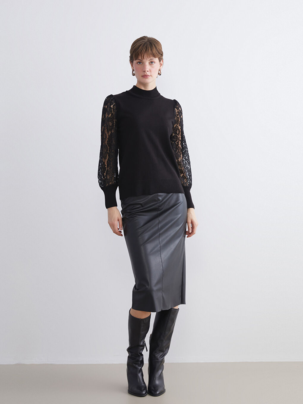 Half Turtleneck Lace Detailed Women's Knitwear Sweater-1