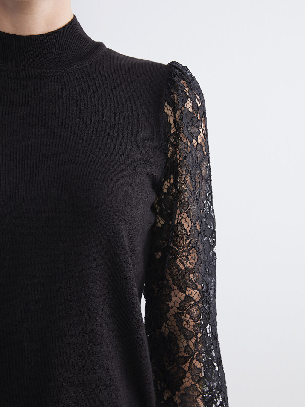 Half Turtleneck Lace Detailed Women's Knitwear Sweater-2