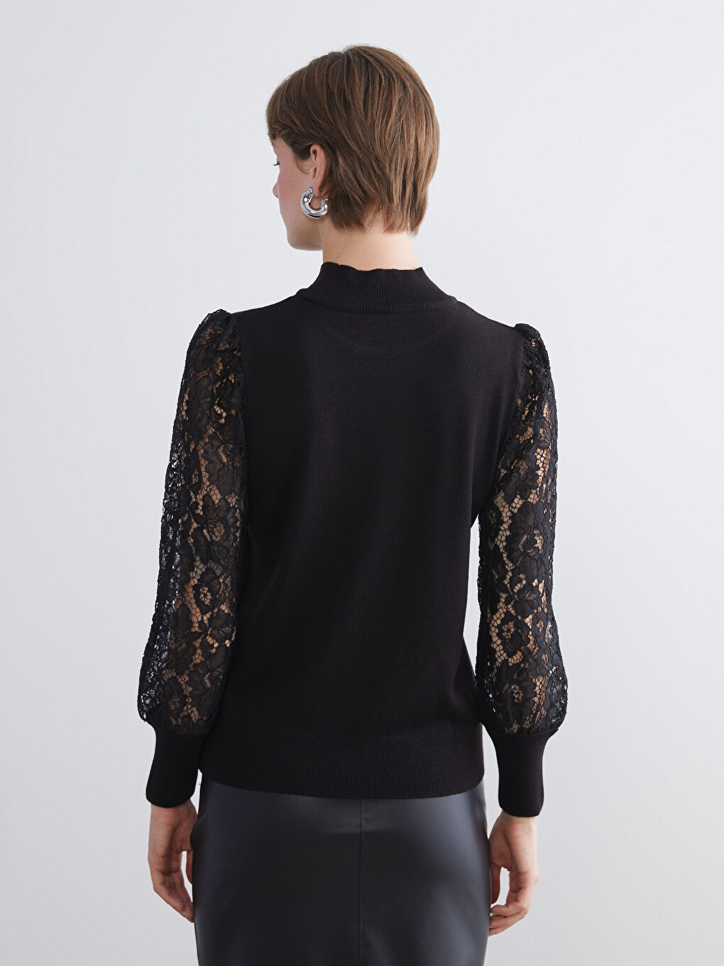 Half Turtleneck Lace Detailed Women's Knitwear Sweater-3