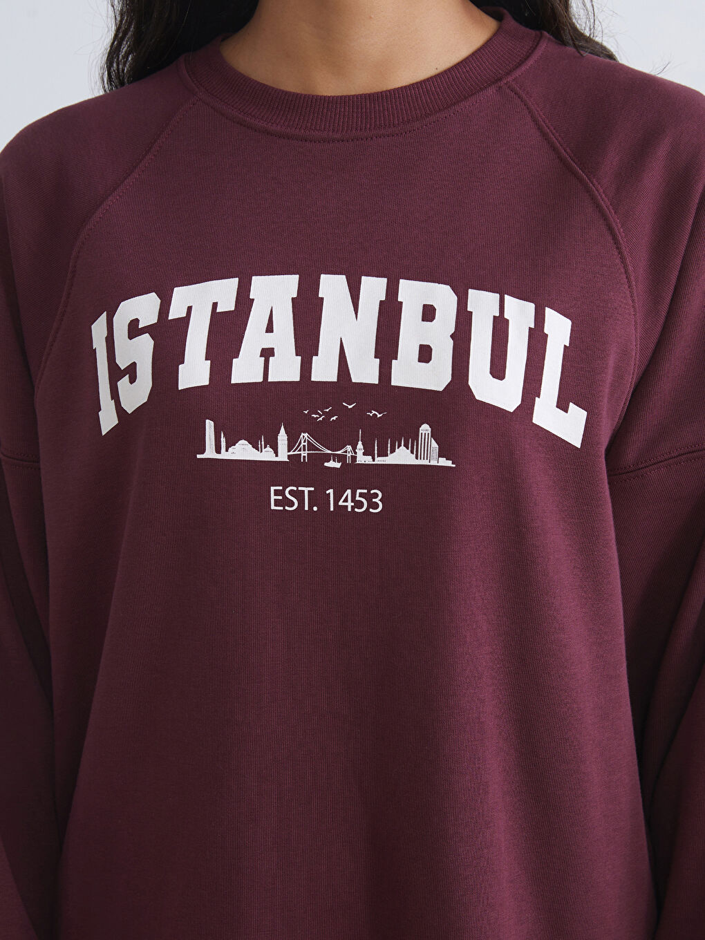 Bordo İstanbul Baskılı Oversize Kadın Sweatshirt Tunik-2
