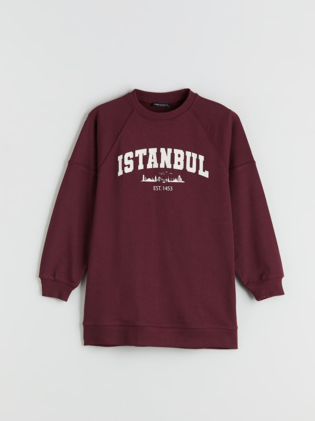 Bordo İstanbul Baskılı Oversize Kadın Sweatshirt Tunik-4