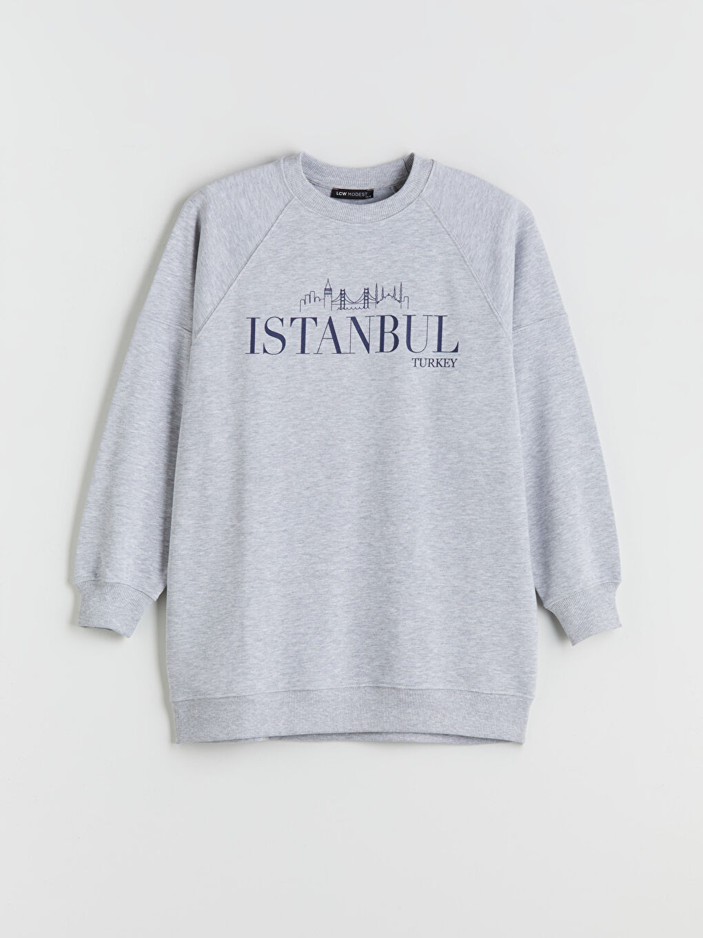 Gri İstanbul Baskılı Oversize Kadın Sweatshirt Tunik-4