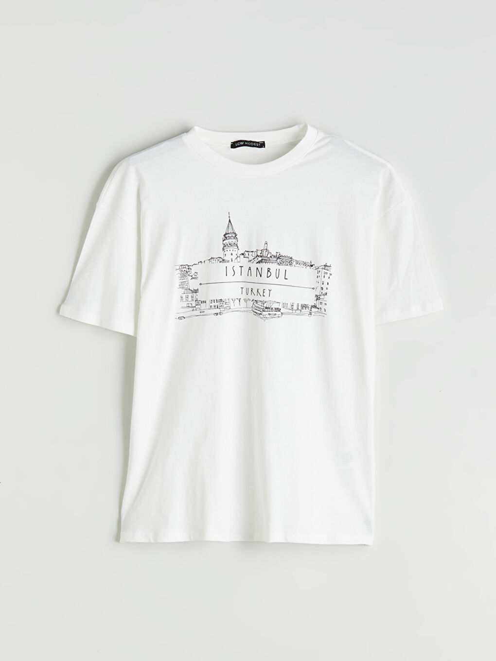 Beyaz Bisiklet Yaka İstanbul Baskılı Kadın Tişört-5