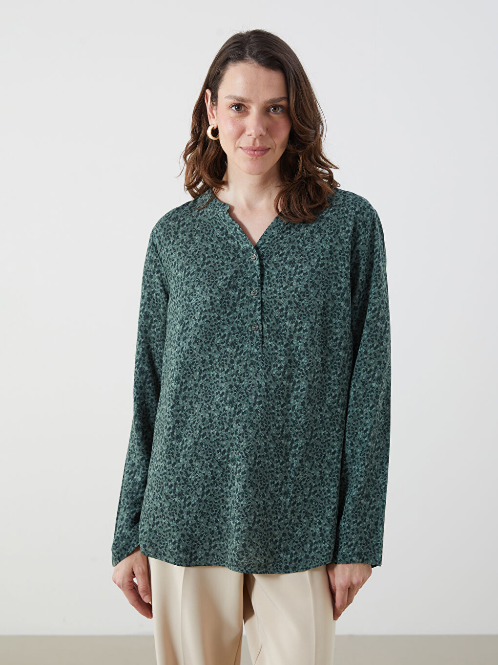 Notch Neck Patterned Blouse