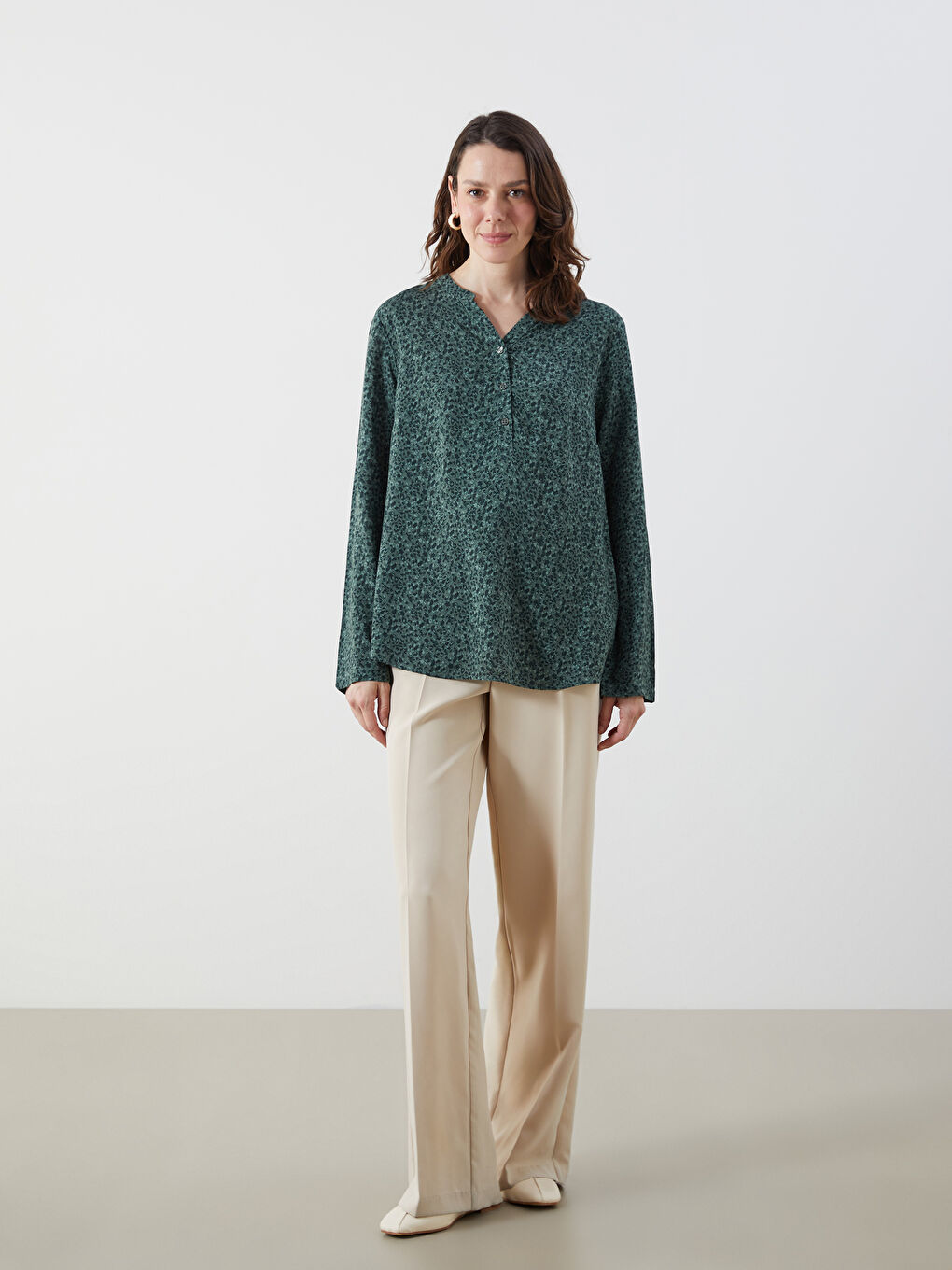Notch Neck Patterned Blouse-1