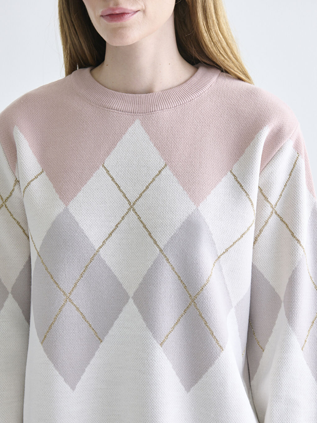 Crew Neck Argyle Pattern Women's Knitwear Sweater-2