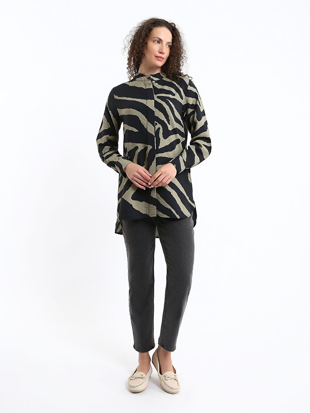 Patterned Women's Shirt Tunic-1
