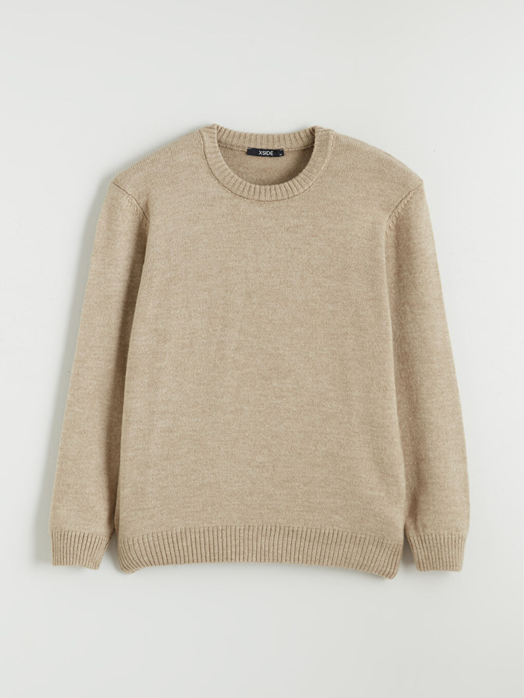 Bej Bisiklet Yaka Erkek Triko Kazak-4