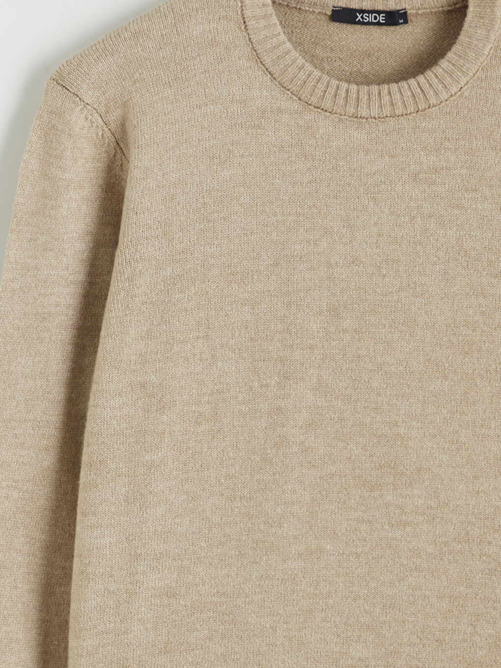 Bej Bisiklet Yaka Erkek Triko Kazak-5