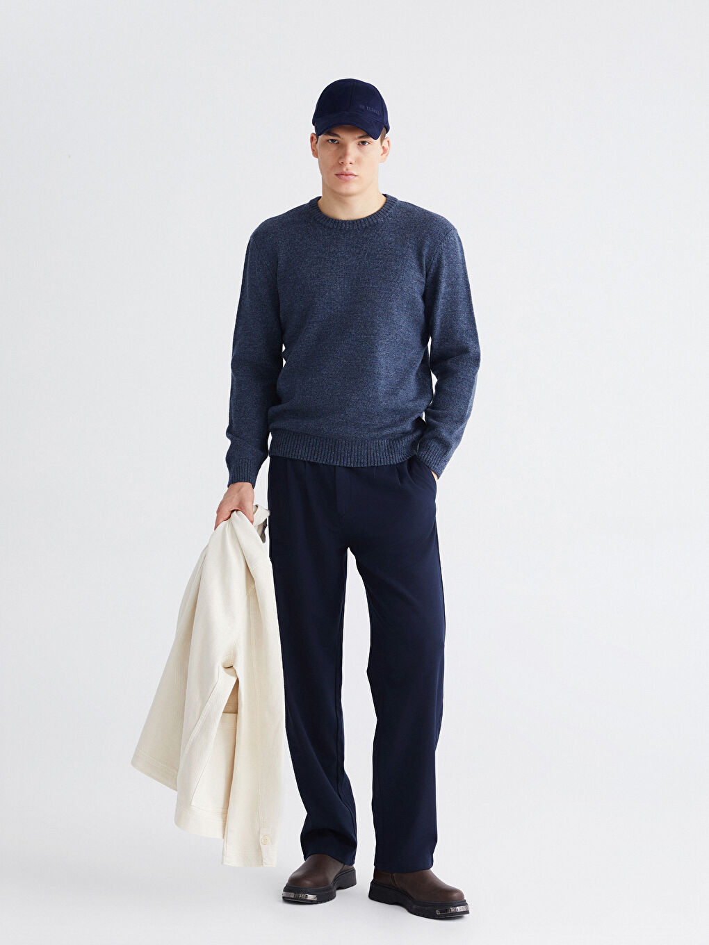 İndigo Bisiklet Yaka Erkek Triko Kazak-1