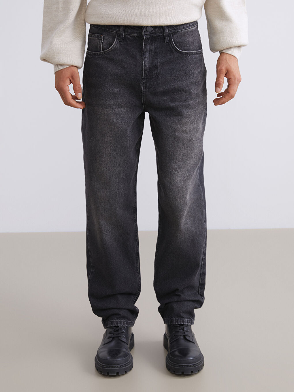 Antrasit Baggy Fit Erkek Jean Pantolon-1