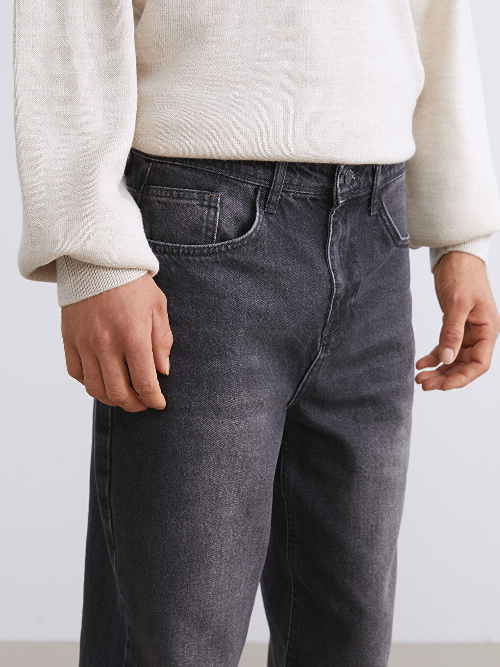 Antrasit Baggy Fit Erkek Jean Pantolon-2