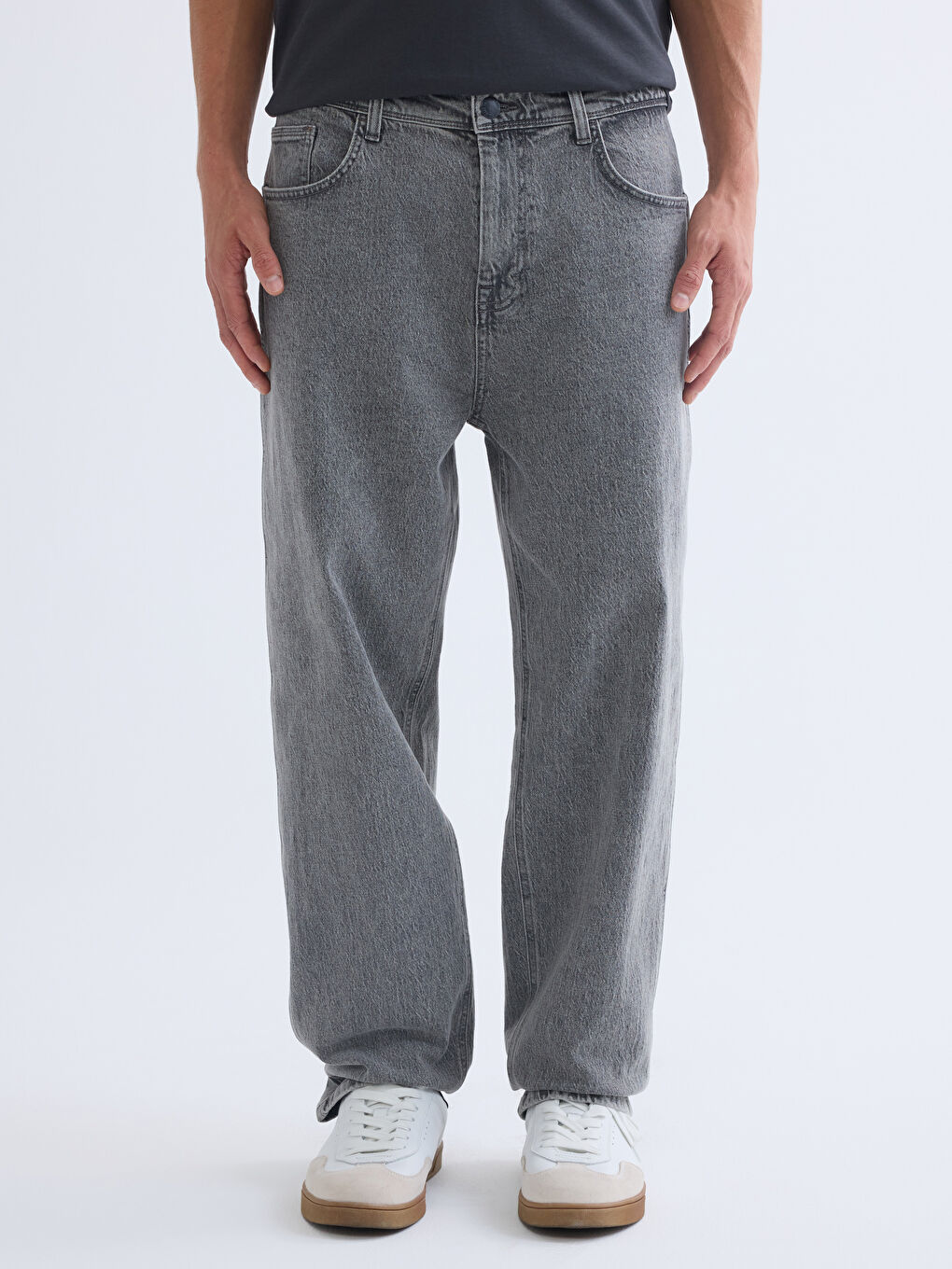 Antrasit Baggy Fit Erkek Jean Pantolon-1