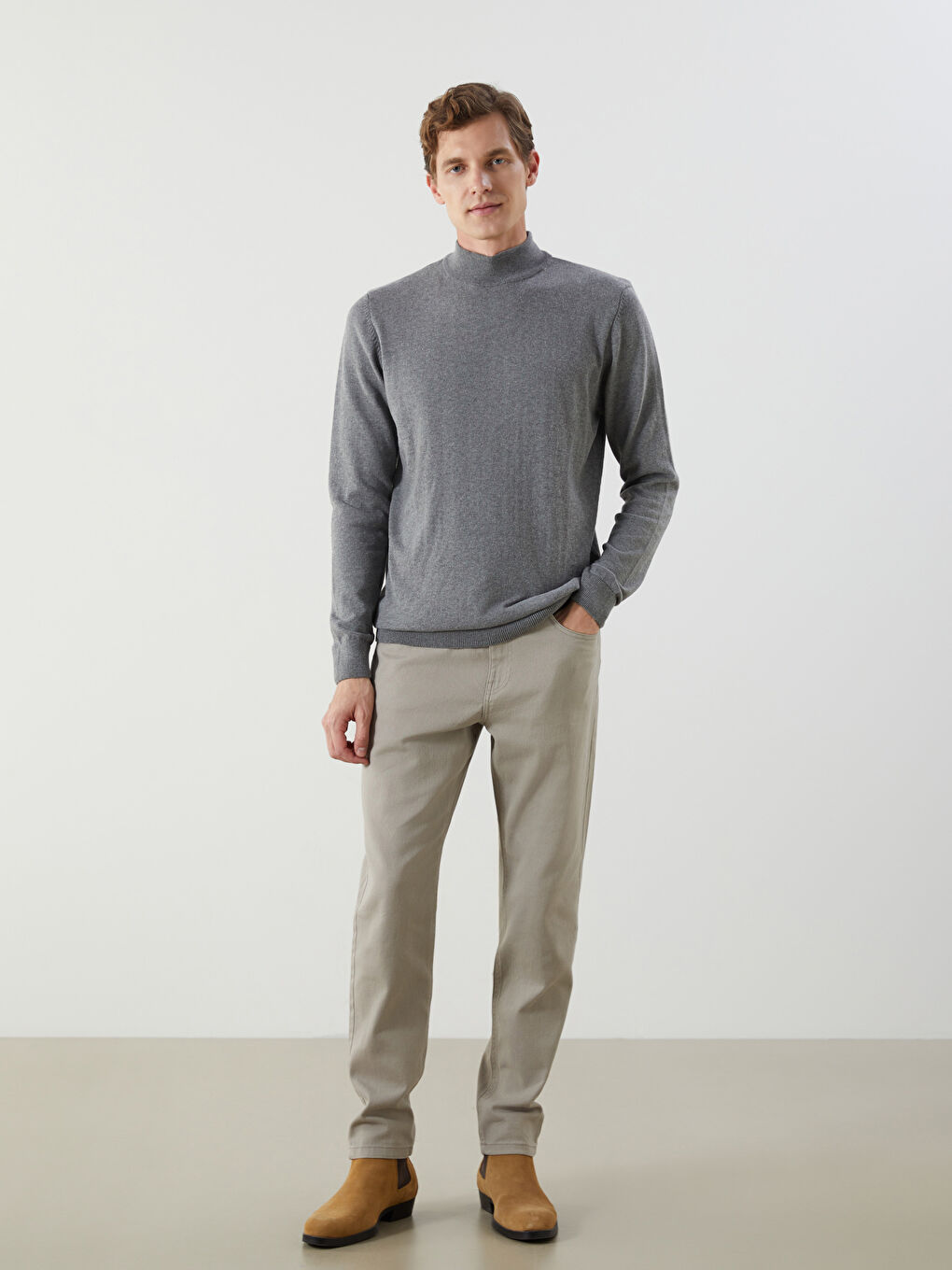 سترة تريكو بياقة هاي نيك / ياقة هاي نيك وهمية للرجال-1