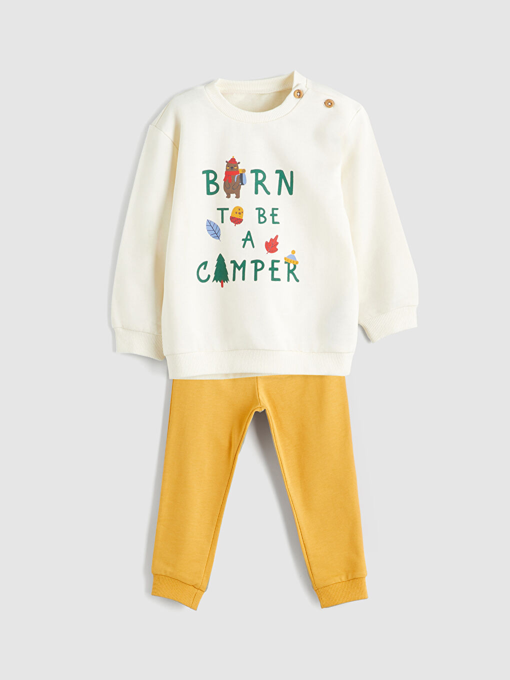 Crew Neck Printed Baby Boys' Sweatshirt and Tracksuit Bottom 2 Pack