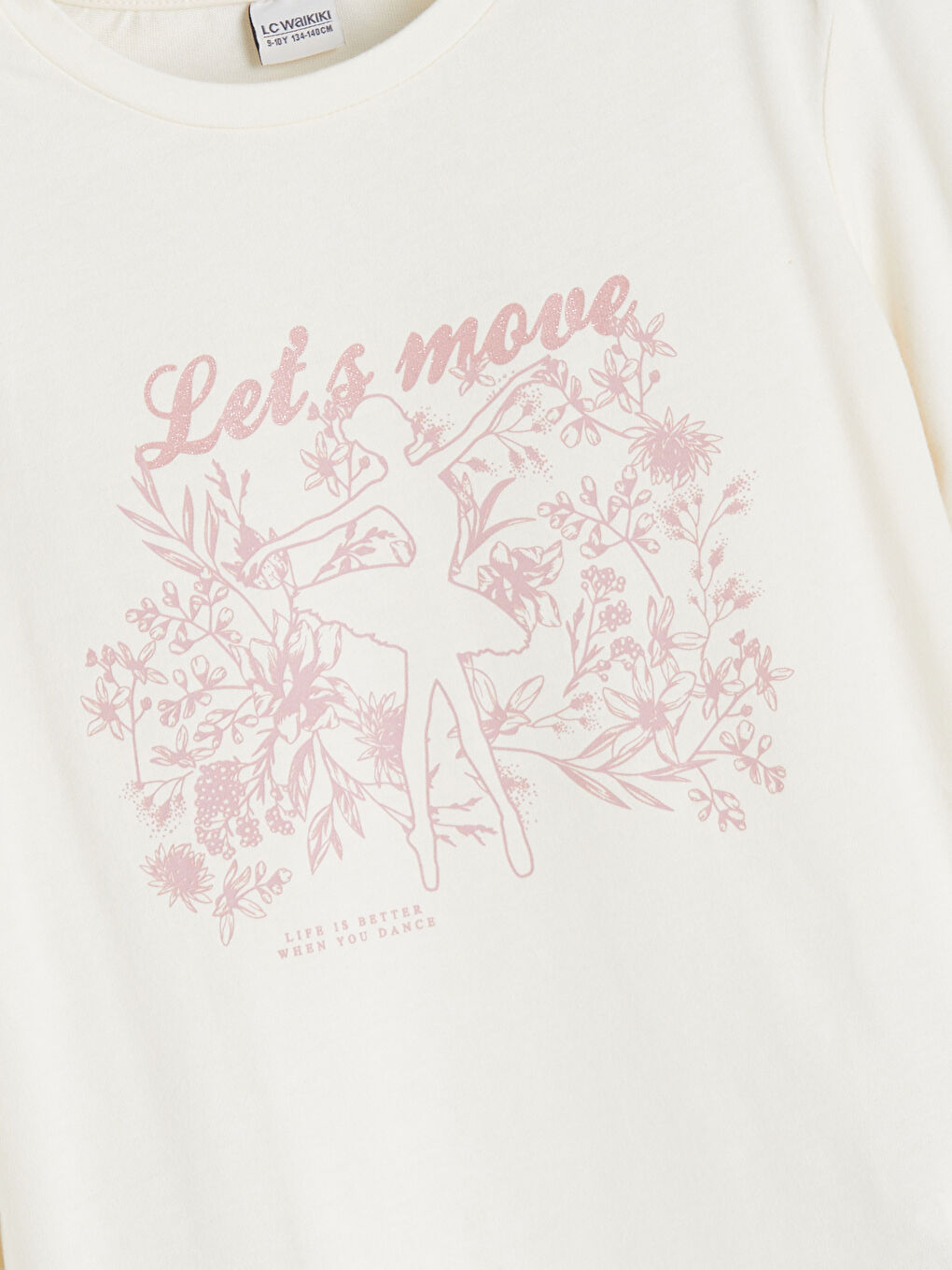 Ekru Bisiklet Yaka Kız Çocuk Tişört-2