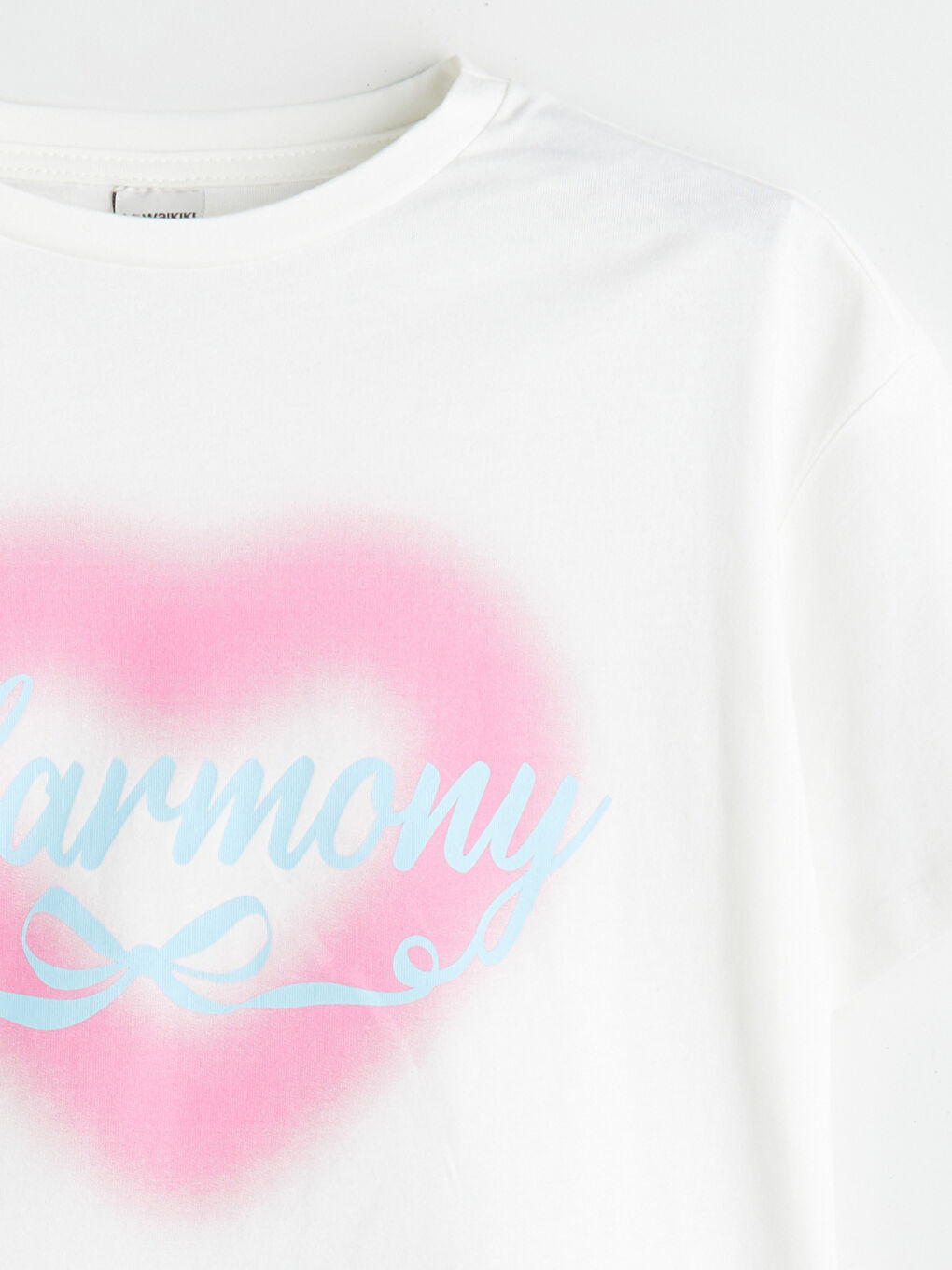 Ekru Bisiklet Yaka Kız Çocuk Tişört-1