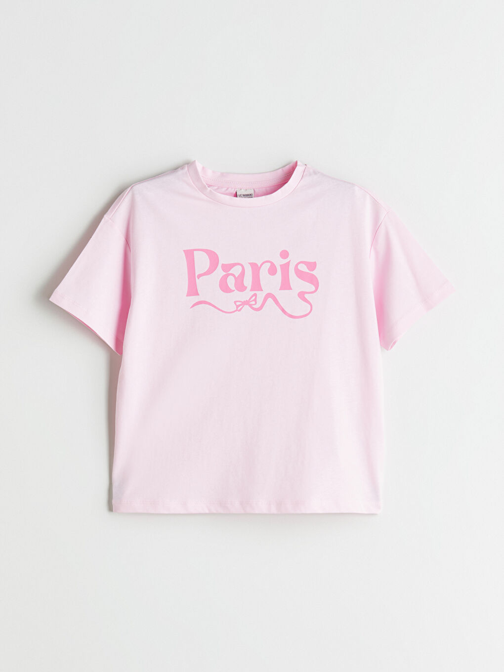 Pembe Bisiklet Yaka Paris Baskılı Kız Çocuk Tişört