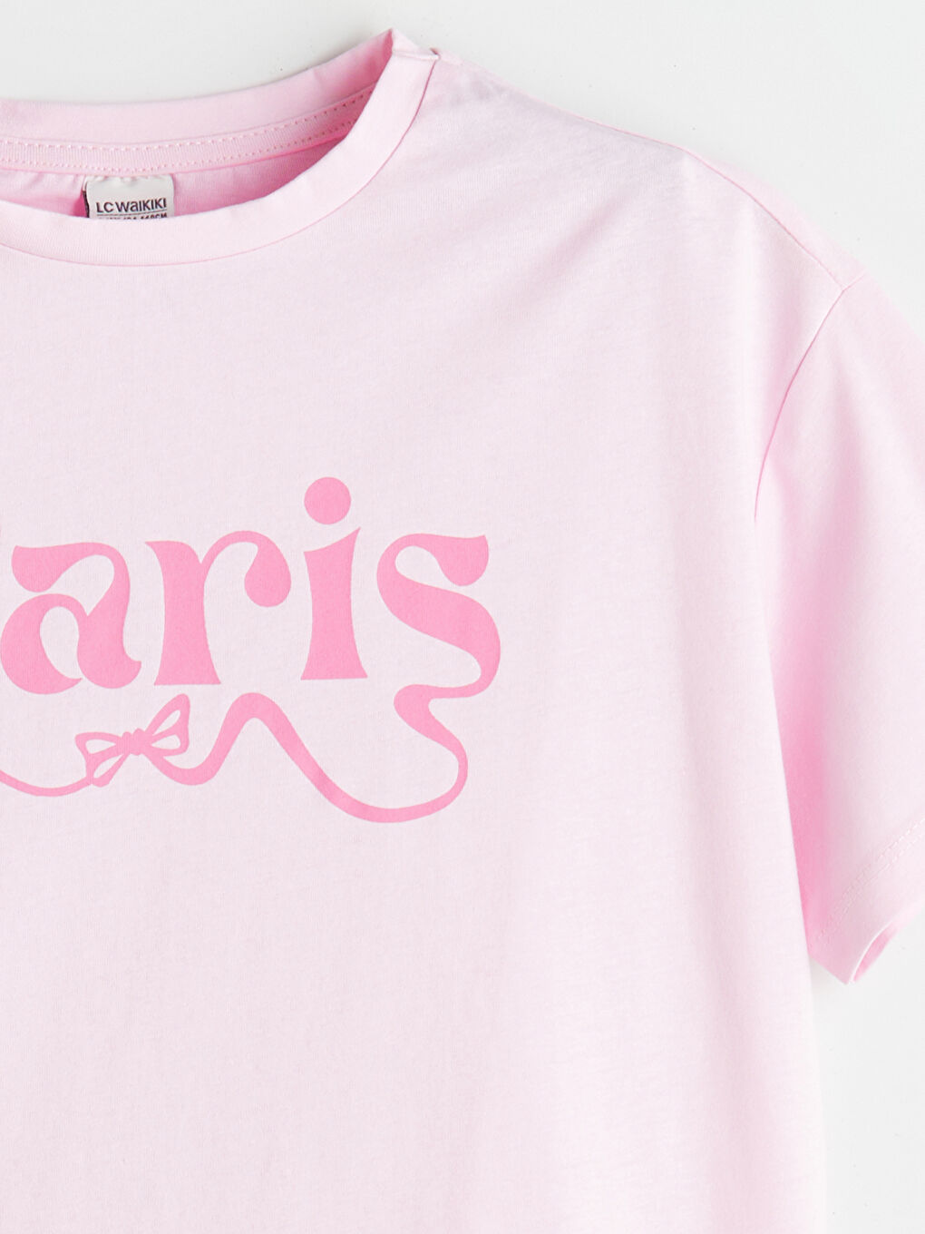 Pembe Bisiklet Yaka Paris Baskılı Kız Çocuk Tişört-1