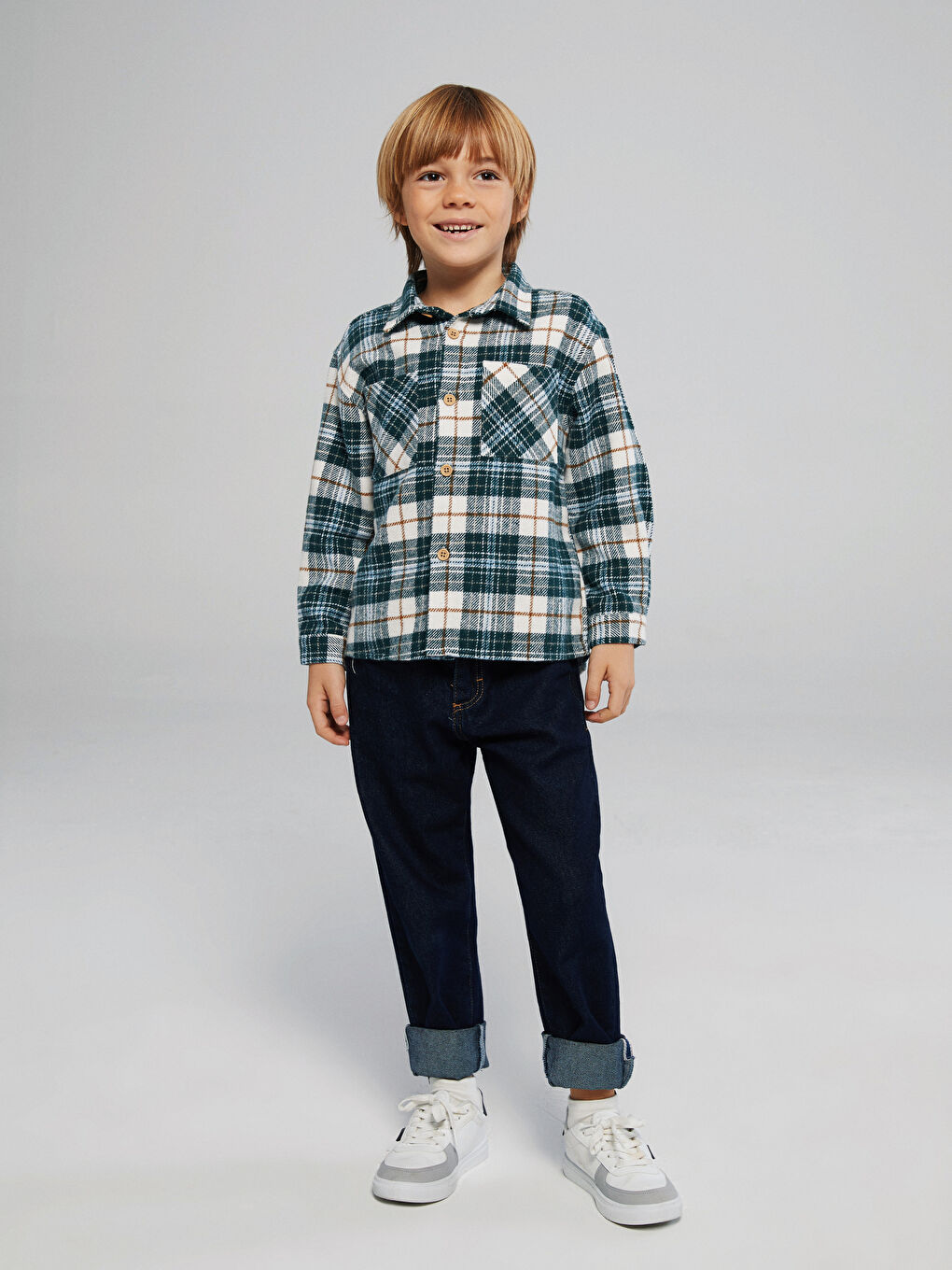 Yeşil Ekose Erkek Çocuk Oduncu Gömlek-1
