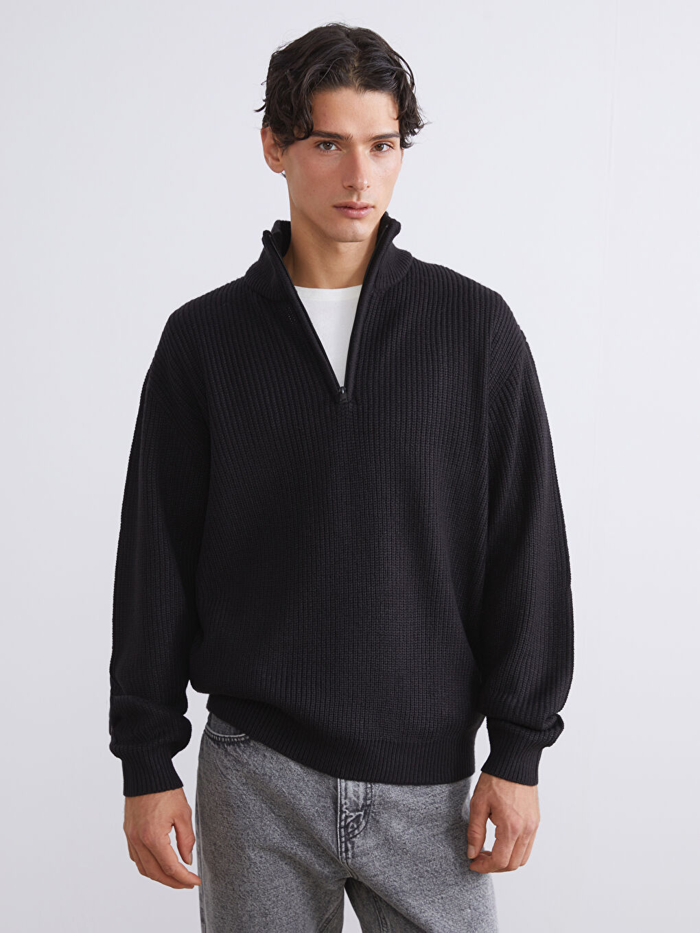 Standard Fit Stand Collar Men's Sweater