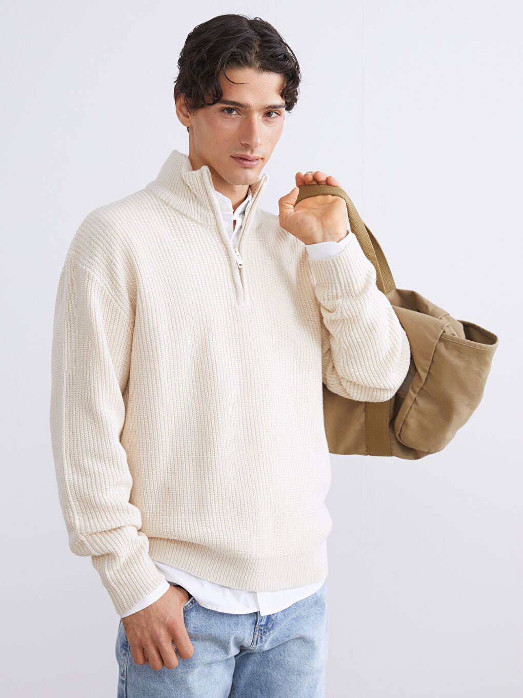Standard Fit Stand Collar Men's Sweater