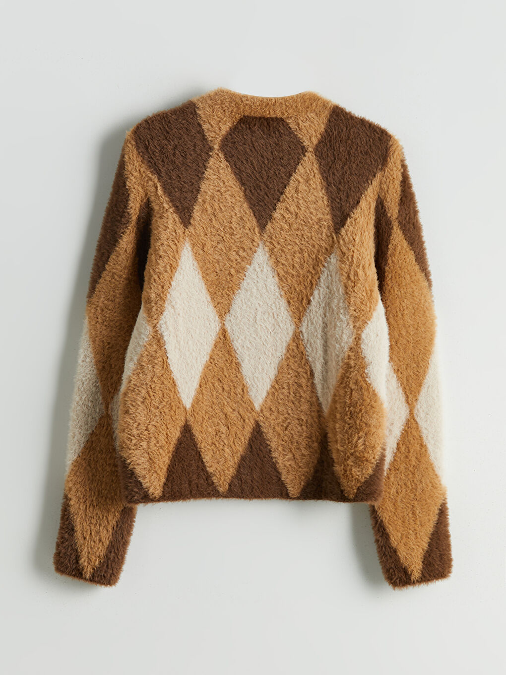 Crew Neck Argyle Pattern Women's Knitwear Cardigan-6