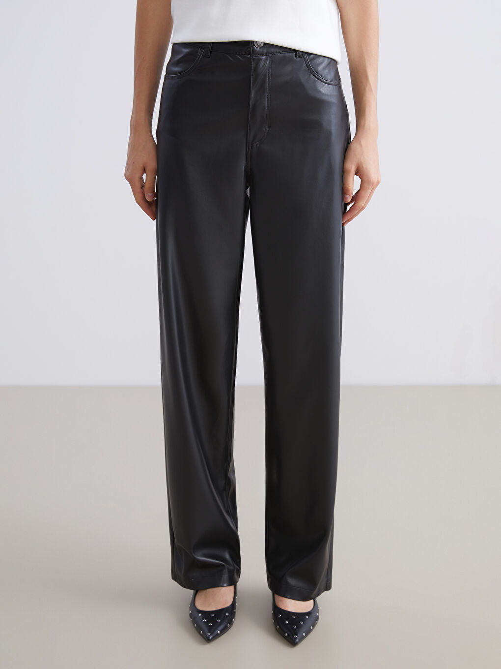 Slim Fit Women's Faux Leather Trousers-1