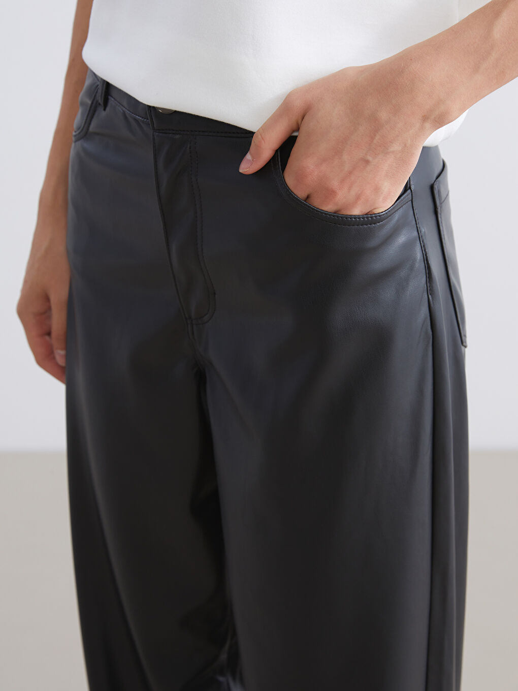 Slim Fit Women's Faux Leather Trousers-2
