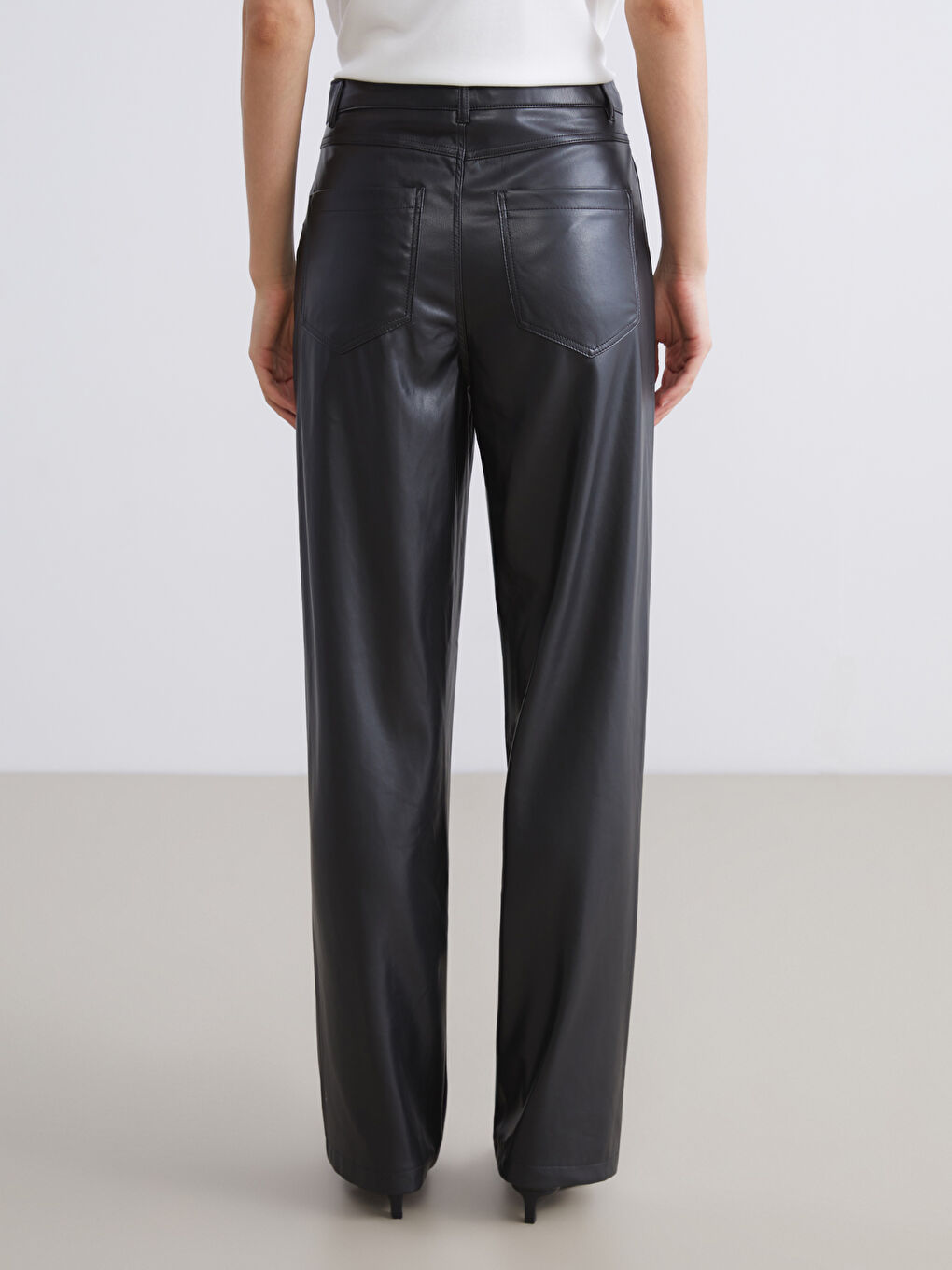Slim Fit Women's Faux Leather Trousers-3
