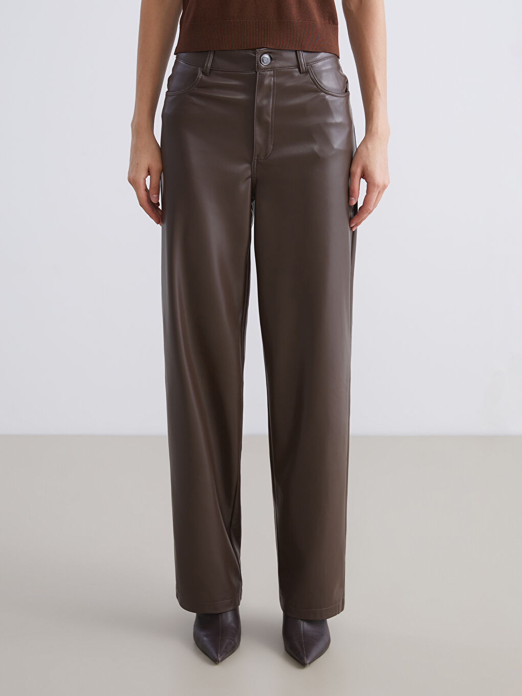 Slim Fit Women's Faux Leather Trousers-1