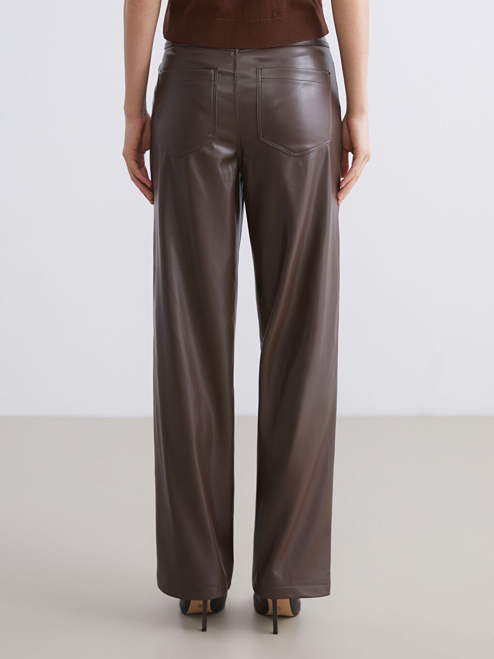 Slim Fit Women's Faux Leather Trousers-3