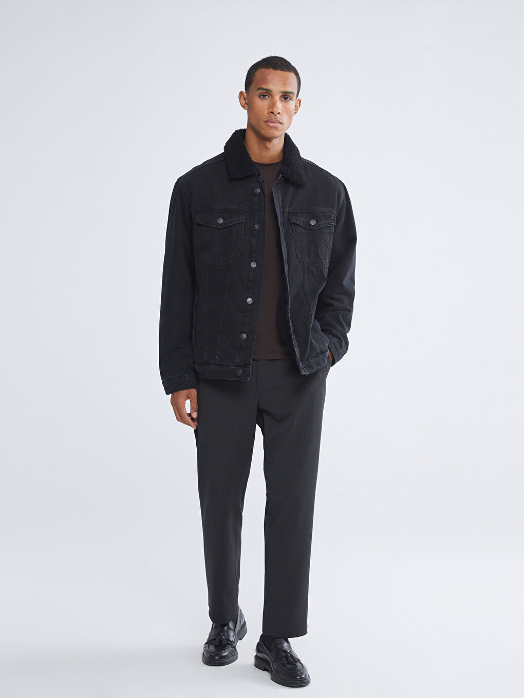 Siyah Standart Kalıp Erkek Jean Ceket-1