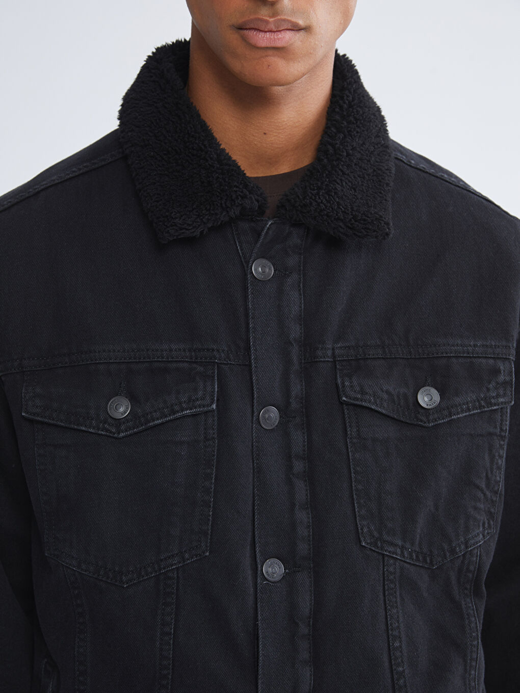 Siyah Standart Kalıp Erkek Jean Ceket-3