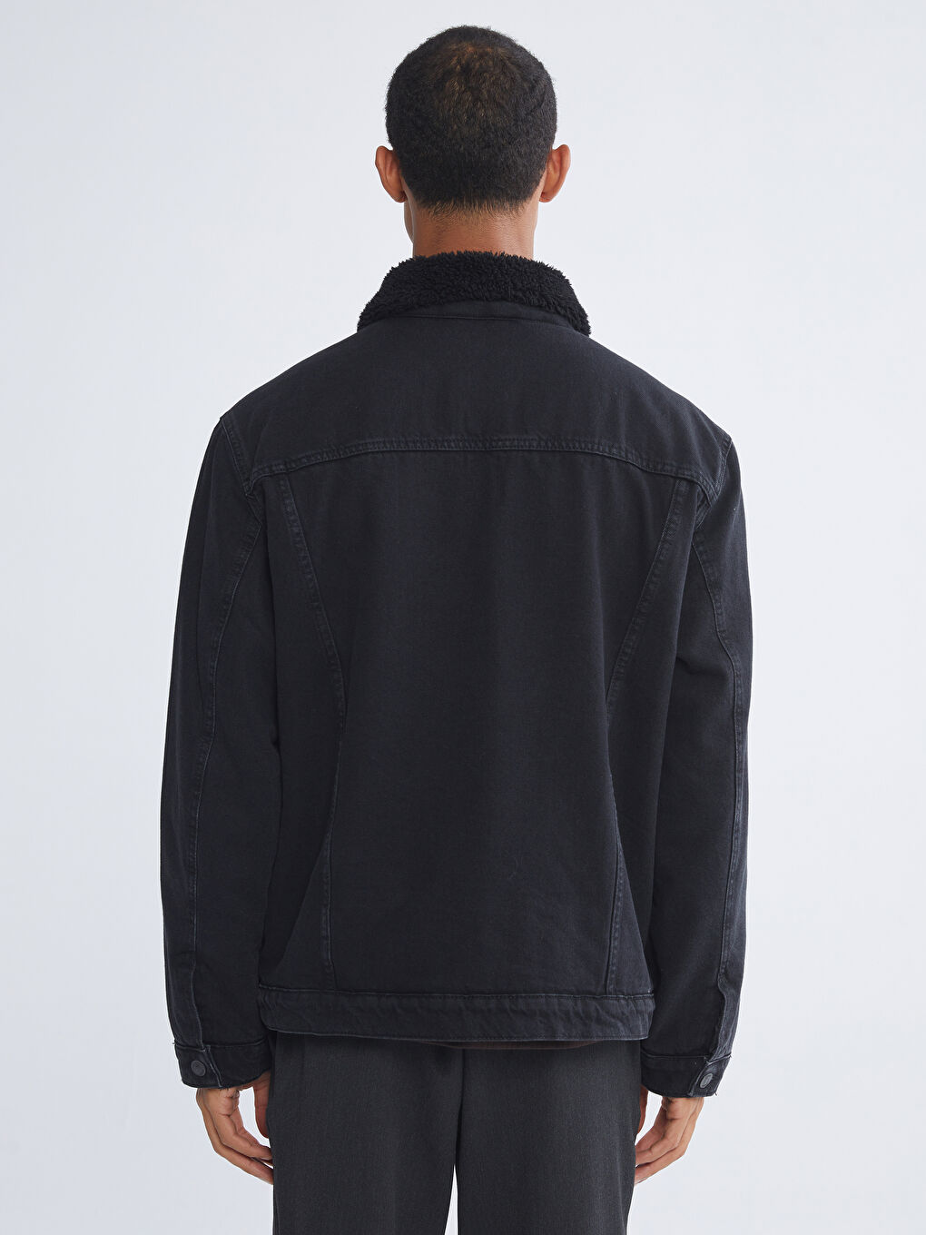 Siyah Standart Kalıp Erkek Jean Ceket-4