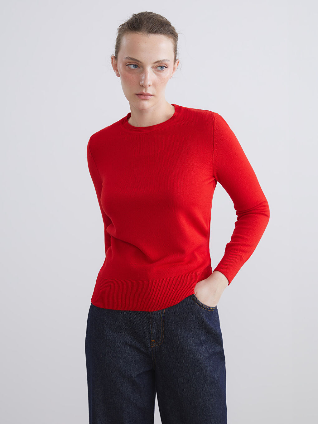 LCW Comfort بلوز یه‌خه‌ خڕ بۆ ژنان - سوێتری تریکۆ -W5DJ07Z8-CRT