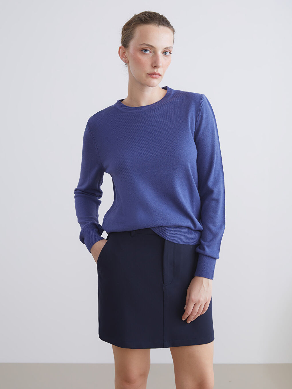 Mor Bisiklet Yaka Kadın Triko Kazak