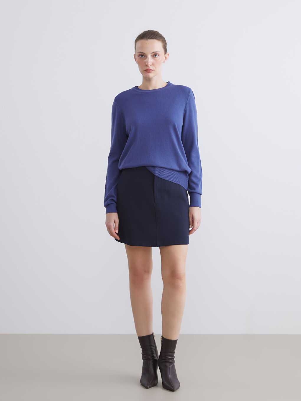 Mor Bisiklet Yaka Kadın Triko Kazak-2